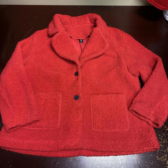 SHEIN Jackets & Blazers - SHEIN Women’s red fuzzy Sherling coat size 1XL